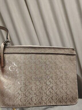 Guess Metallic Beige Signature Wristlet